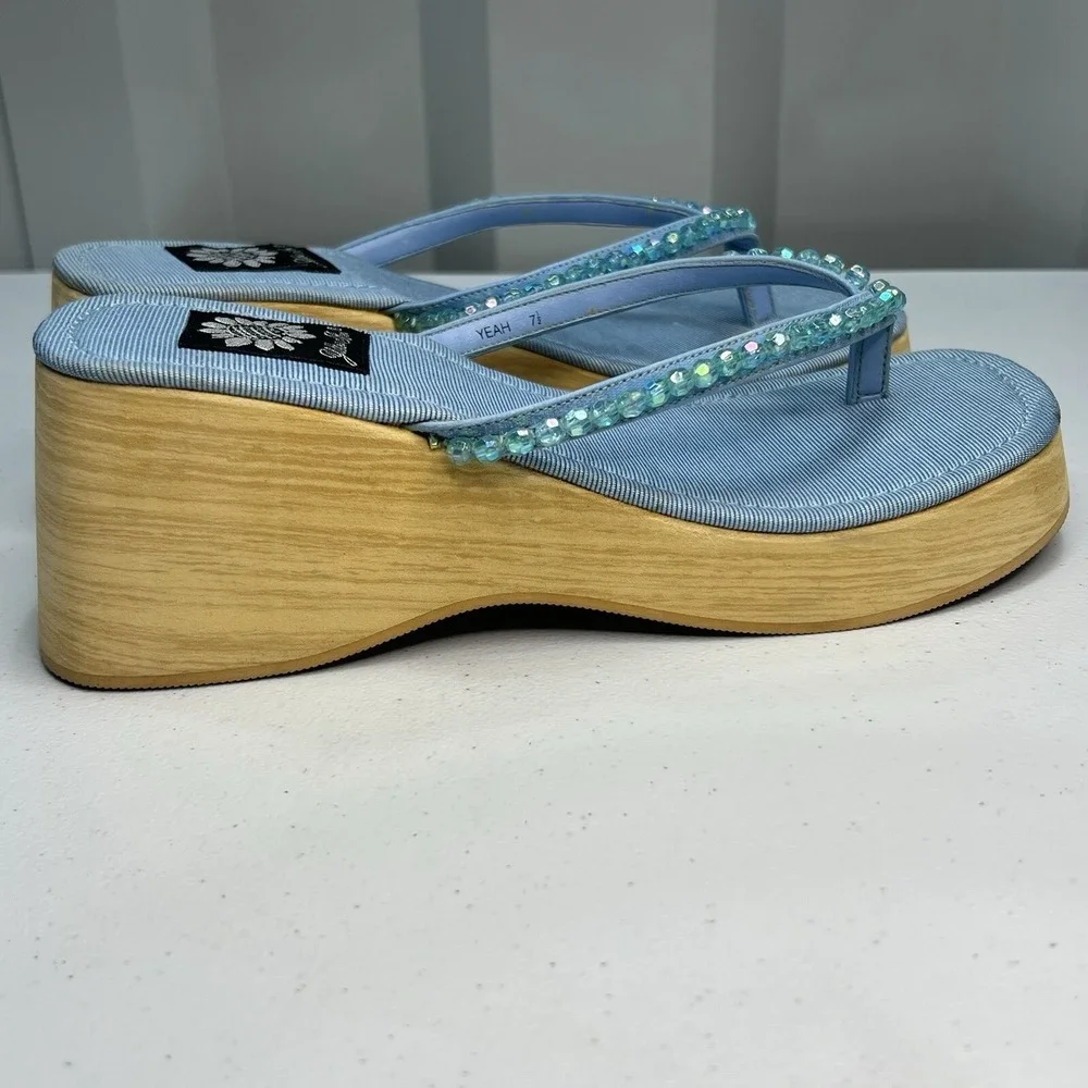 Yellow Box Yeah Blue Beaded Women Platform Chunky Size 7.5 NWB Y2K - Picture 8 of 10